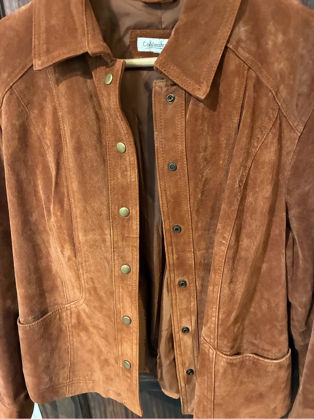 Suede Button-Front Jacket in Chestnut Brown